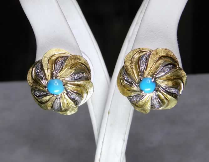 18k Yellow Gold Persian Turquoise Earrings